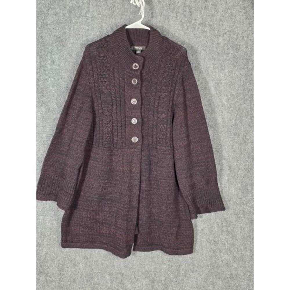 Style Co Woman Cardigan Sweater Purple Marled Cable Knit Button Front 2X Winter